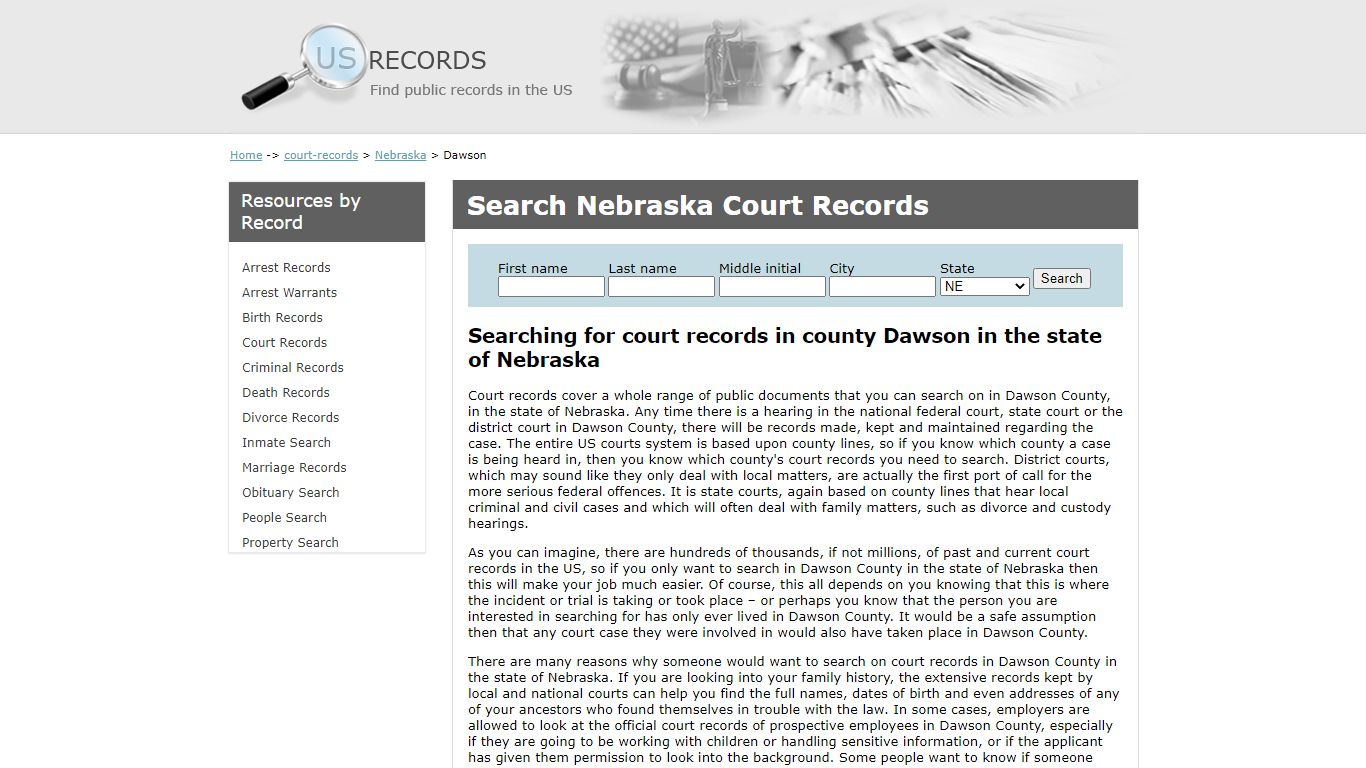 Search Court Records Dawson Nebraska | US Records